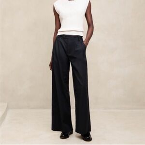 NWT! Banana Republic Black Linen-Blend Wide-Leg Pleated Trouser Size 6